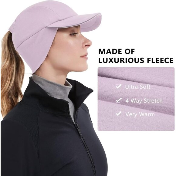 〽️Women\'s Purple Winter Reflective Fleece Ponytail Hat with Ear Warmers main image 5